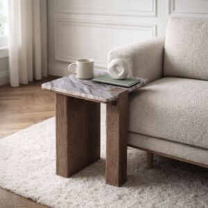 طاولة جانبية سطح رخام كارلا - بني ورمادي