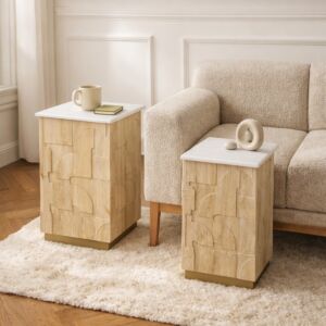 طقم طاولات جانبية آرثا سطح رخام طبيعي - قطعتين - بيج ومتعدد الالوان