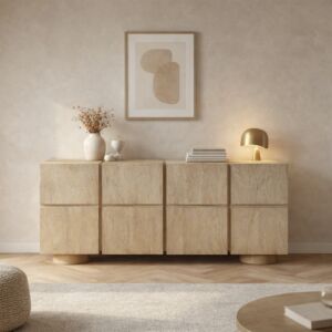 طاولة بوفيه خشب طبيعي من مجموعة بيسان - بيج