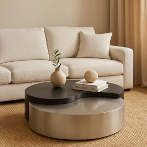 طاولة قهوة قطعتين يوري - اسود وفضي