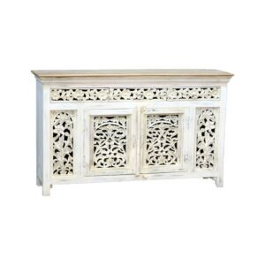 خزانة بوفية جانبية حفر يدوي داخلي لون ابيض  - كارفينغ 