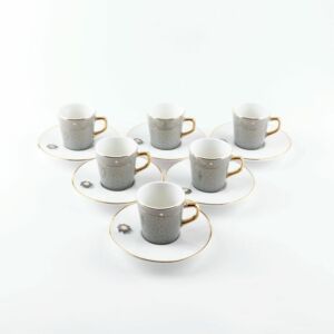طقم قهوة تركية من أصالة 12 قطعة - رمادي وذهبي