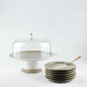 طقم حامل كيك وحلويات من اصالة - اخضر وذهبي