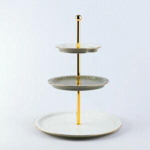 حامل كيك وحلويات ستاند 3 طبقات من اصالة - اخضر وذهبي