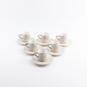 طقم فنجان قهوة تركي 12 قطعة من جوار - بيج وفضي