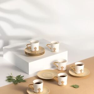 طقم فنجان قهوة تركية 12 قطعة من نقش - عاجي وذهبي