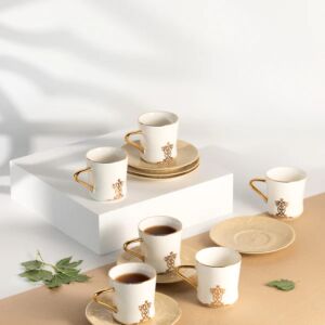 طقم اكواب شاي 12 قطعة من نقش - عاجي وذهبي
