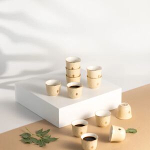 طقم فنجان قهوة سعودية 12 قطعة من نقش - عاجي وذهبي