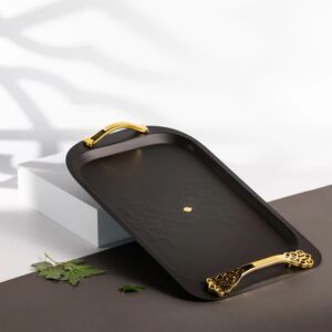 صينية تقديم فاخرة من نقش - اسود وذهبي