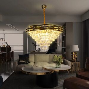 انارة معلقة شيمر مع لق كريستال ذهبي E14 80 سم