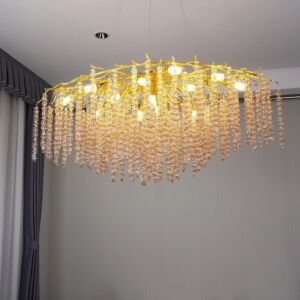 ثريا علاقي مودرن 1200 مع شفاف مع عسلي E14x16 لمبة - ذهبي