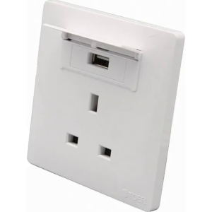 فيش ثلاثي مع منفذ USB بيانو توفل - ابيض