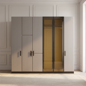 دولاب ملابس ايلانا مقاوم للكسر - 6 ابواب - بيج واسود