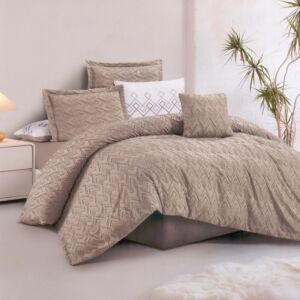 طقم لحاف كوين سادة مطرز استريم لايف 5 قطع تالا - بني