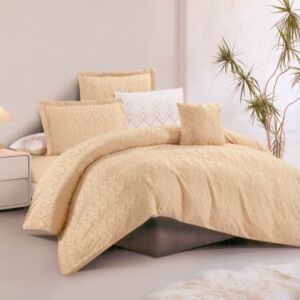 طقم لحاف كوين سادة مطرز استريم لايف 5 قطع تالا - بيج غامق