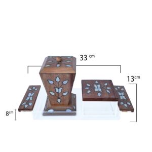 طقم مبخرة  ٣ قطع مطعم صدف سوري - خشبي فاتح