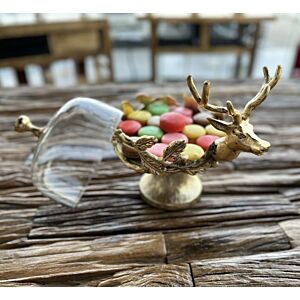 طبق تقديم بقاعدة مرتفعة وجهية مجسم غزال مقاس صغير  - لون ذهبي