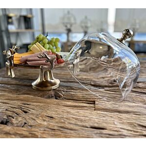 طبق تقديم بقاعدة مرتفعة بحواف مجسم غزلان مقاس كبير - لون ذهبي