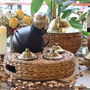 طقم جرة تقديم فول غراس 5 قطع - اسود وقاعدة بيج