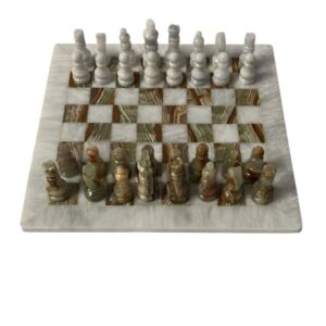 تحفة شطرنج رخام طبيعي دلارا - ابيض وعشبي