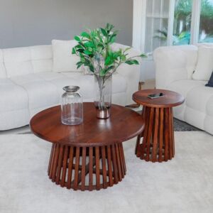 طقم طاولة قهوة وطاولات جانبية 3 قطع خشب طبيعي ليان - بني