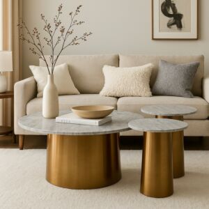 طقم طاولات قهوة وجانبية رخام 3 قطع افنان