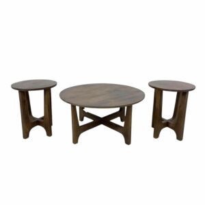 طقم طاولة قهوة وطاولات جانبية خشب هندي طبيعي 3 قطع ريبا