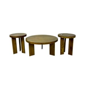 طقم طاولة قهوة و طاولات جانبية من 3 قطع خشب هندي طبيعي