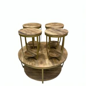 طقم طاولة قهوة وطاولات جانبية خشب طبيعي لايا