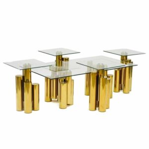 طقم طاولة قهوة وطاولات جانبية ستيل وزجاج موروكو - 5 قطع