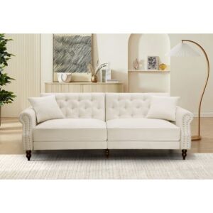 كنبة ثلاثية مخمل بافاريا - بيج