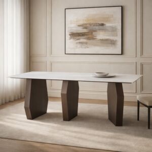 طاولة طعام 8 اشخاص - من مجموعة روفا - بني وابيض