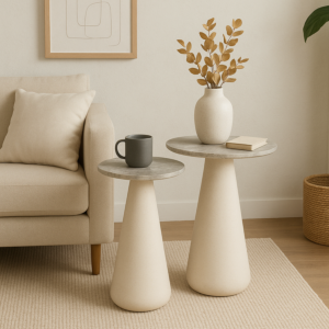 طقم طاولتين جانبية سطح رخامي سانا - رمادي وكريمي