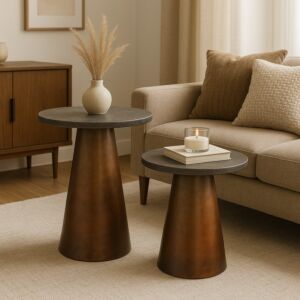 طقم طاولتين جانبية سوزانا رخام - بني ونحاسي