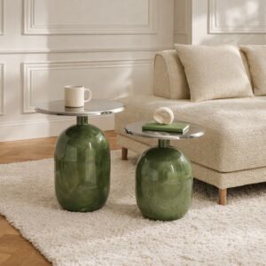 طقم طاولتين جانبية ماركيز - فضي واخضر