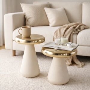 طقم طاولتين جانبية سونماز - كريمي وذهبي