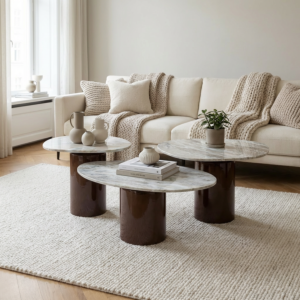 طاولة قهوة سطح رخام طبيعي مورتشانا - 3 قطع