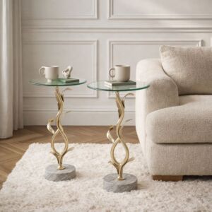 طقم طاولات جانبية بيلين - قاعدة رخام طبيعي - ذهبي ومتعدد الالوان