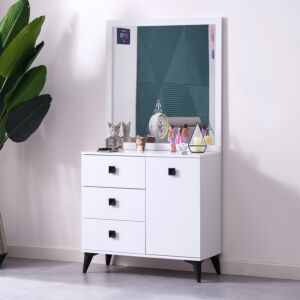 طاولة تزيين 3 أدراج وباب مع مرآة - ستار