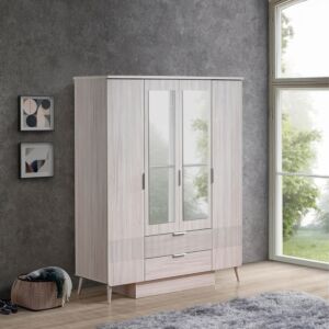 خزانة ملابس بـ 4 أبواب ودرجين ومرآة من إلمود