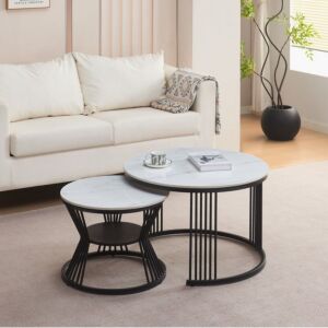 طقم طاولة قهوة مستديرة قطعتين من الحجر المتكلس من موڤو لولا