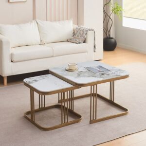 طقم طاولة قهوة مربعة قطعتين من الحجر المتكلس - موڤو ويسلي