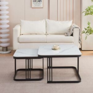 طقم طاولة قهوة مربعة قطعتين من الحجر المتكلس من موڤو ويسلي