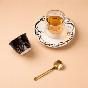 طقم شاي وقهوة من مجموعة جمانة 18 قطعة - أبيض واسود