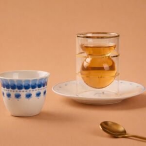 طقم شاي وقهوة من مجموعة تيبا 18 قطعة - أبيض وازرق