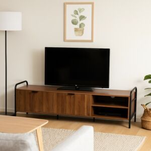 طاولة تلفزيون بمساحة تخزين روما 160سم - بني غامق واسود