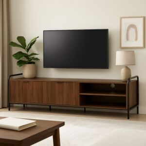 طاولة تلفزيون بمساحة تخزين روما 180سم - بني غامق واسود