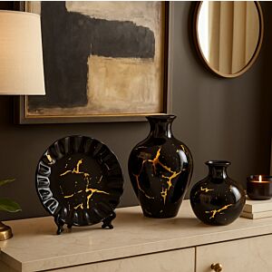 طقم ديكور سيراميك مينو - اسود وذهبي