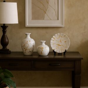 طقم ديكور سيراميك مينو - ابيض وذهبي