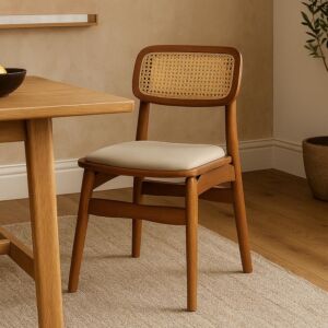 كرسي طعام راتان - بني وبيج